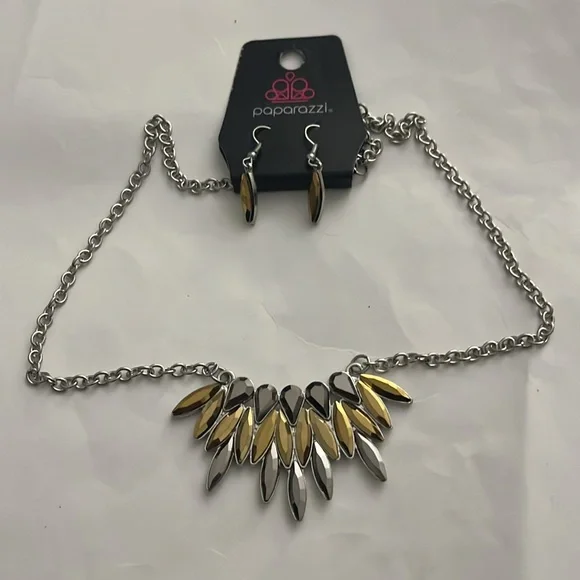 Crown Couture Silver and Brass Gem Necklace - Picture 2 of 6